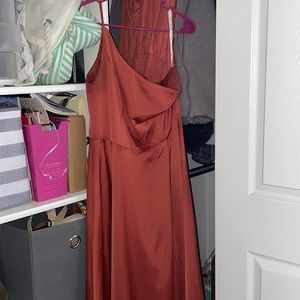 Bridesmaid dress with slit and one shoulder